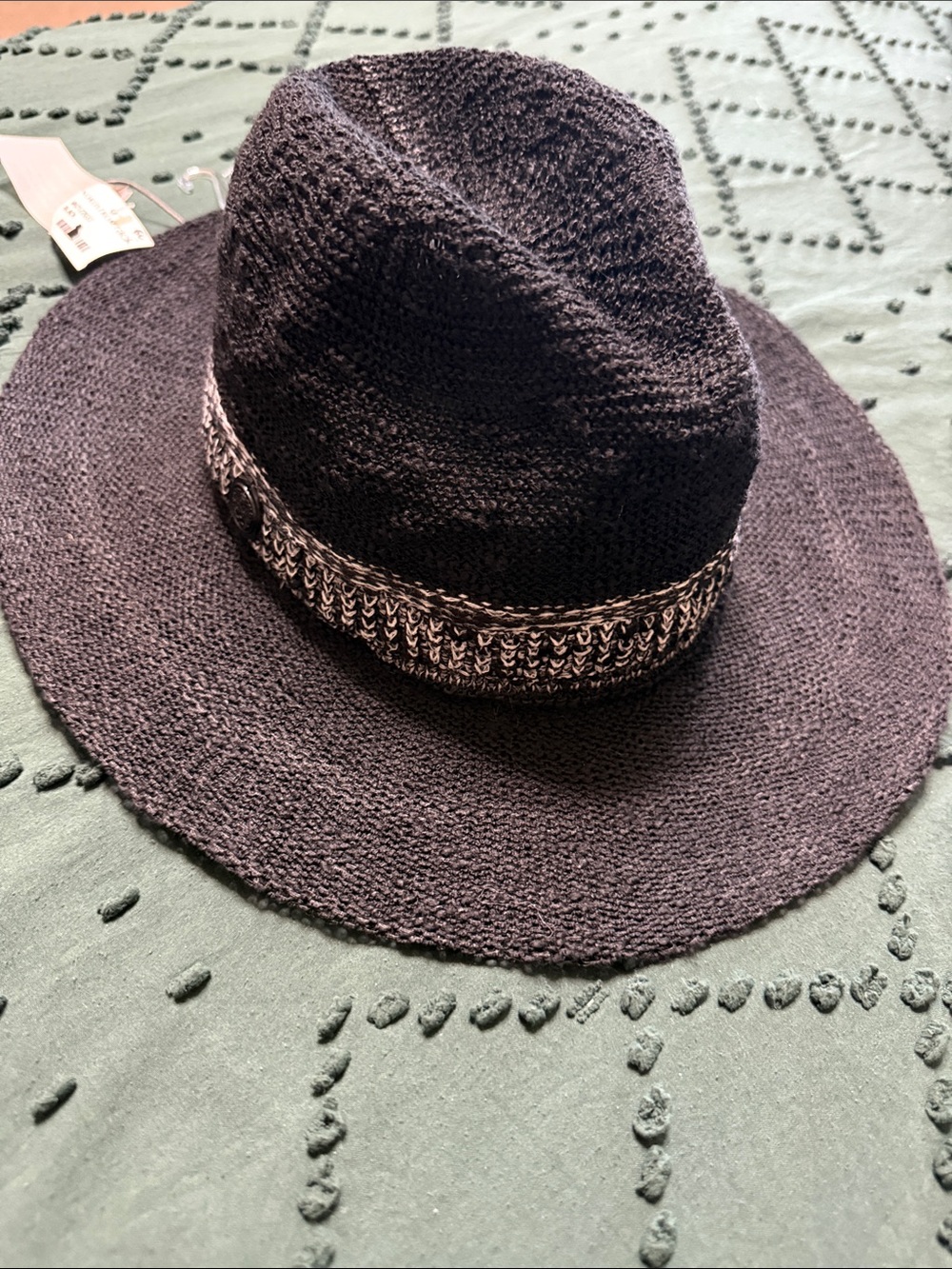 Vince Camuto ✨NEW ✨Black Textured Band Straw Fedora Hat